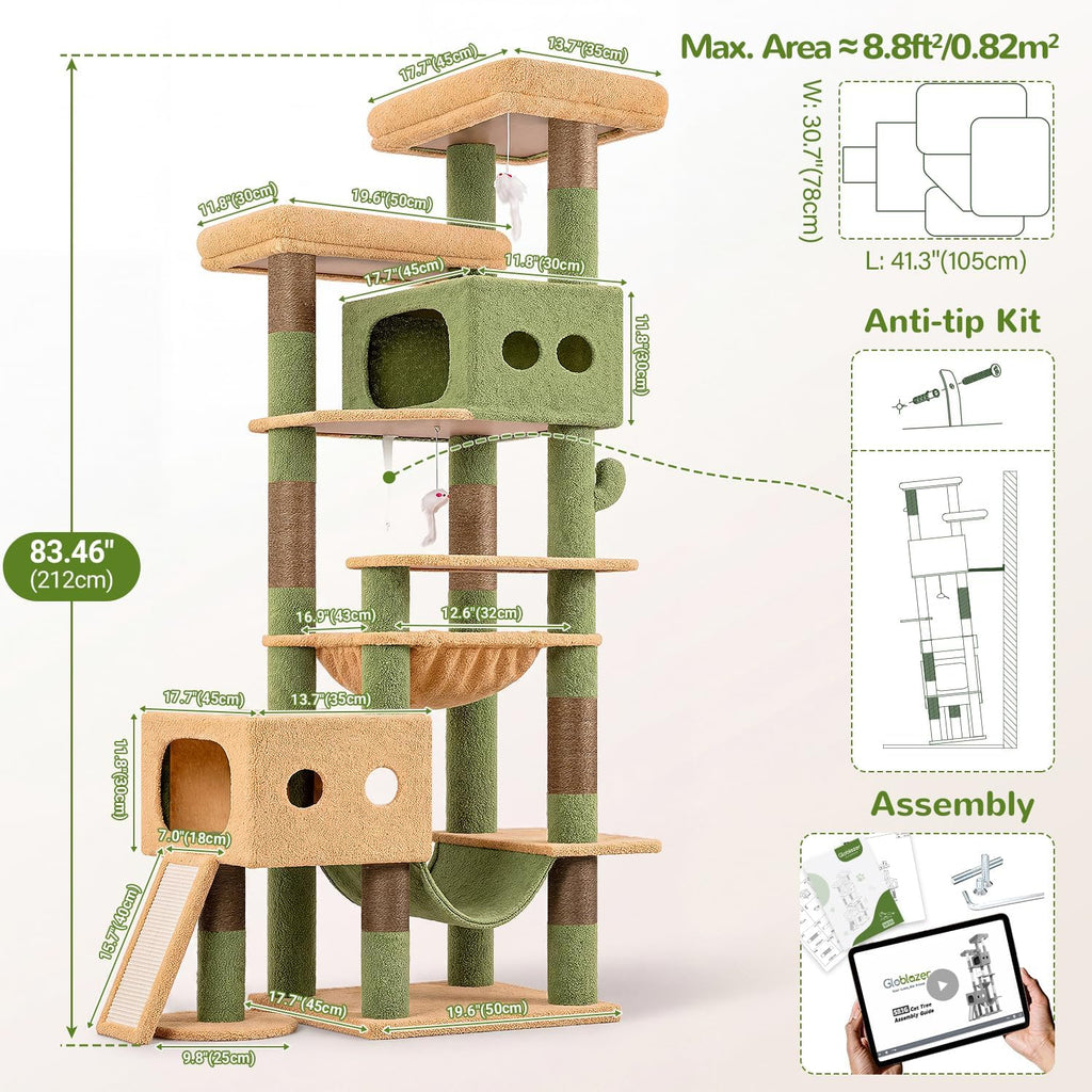 Globlazer Torre alta para gatos de varios niveles de cactus resistente de