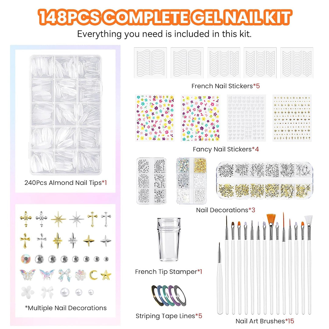VANREESA Kit de 148 esmaltes de uñas de gel con puntas de uñas de a...