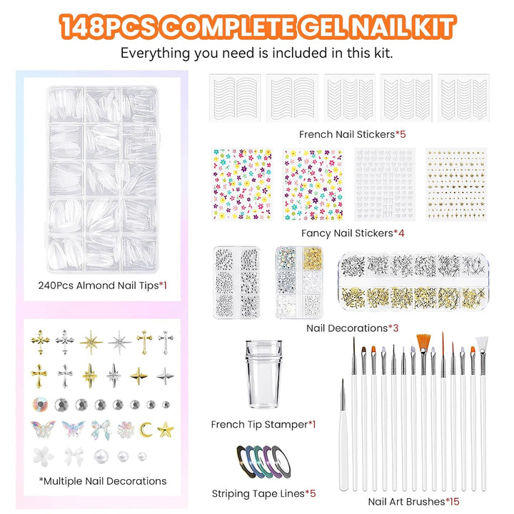 VANREESA Kit de 148 esmaltes de uñas de gel con puntas de uñas de a...