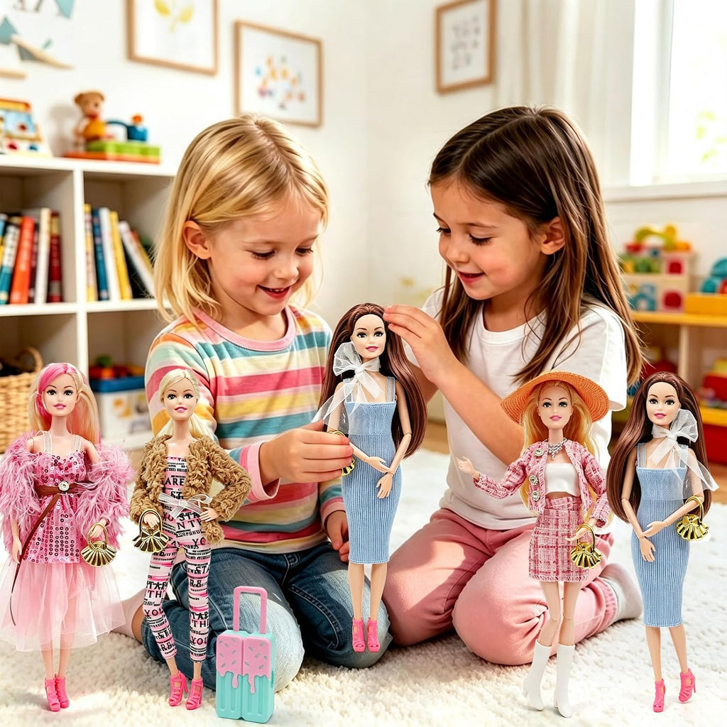 Juego de muñecas de moda de juguete americano de 11.5 pulgadas | Paquete de 4 muñecas de princesa para niñas de 6 a 12 años | Juego de muñecas con accesorios como bolso, sombrero, corona, collar