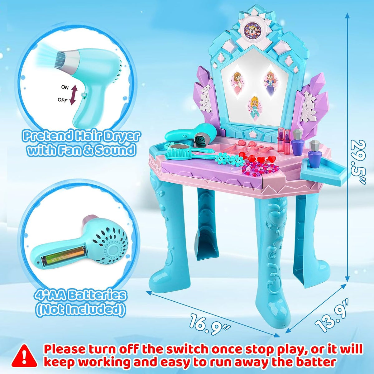 Mesa y silla de tocador de juguete Frozen Girl con espejo y luces y música