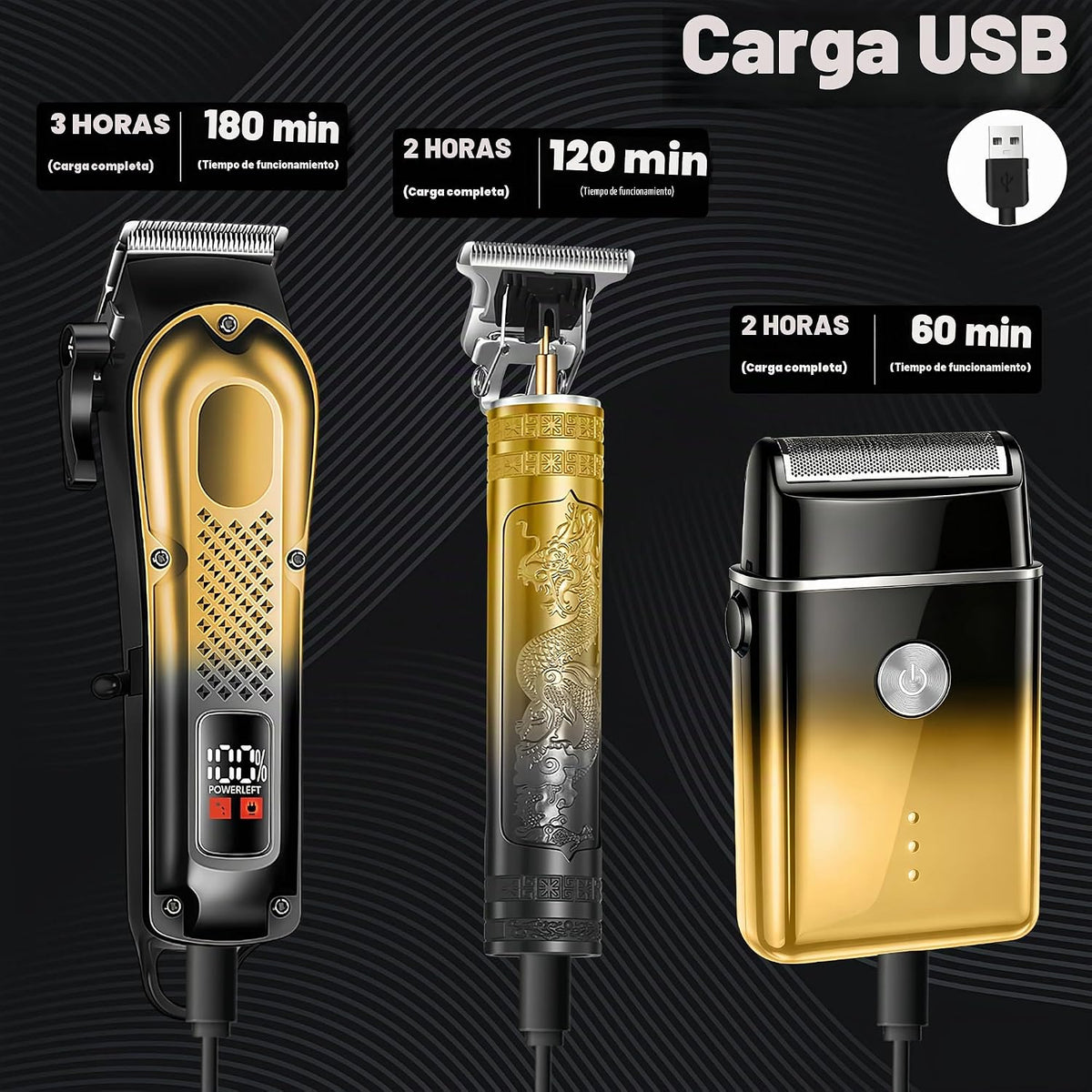 Cortapelos 3 en 1 para hombres, recortadora de barba y afeitadora de