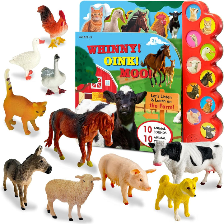 iGRATENS Figuras de animales de granja, juguetes con libros de soni...