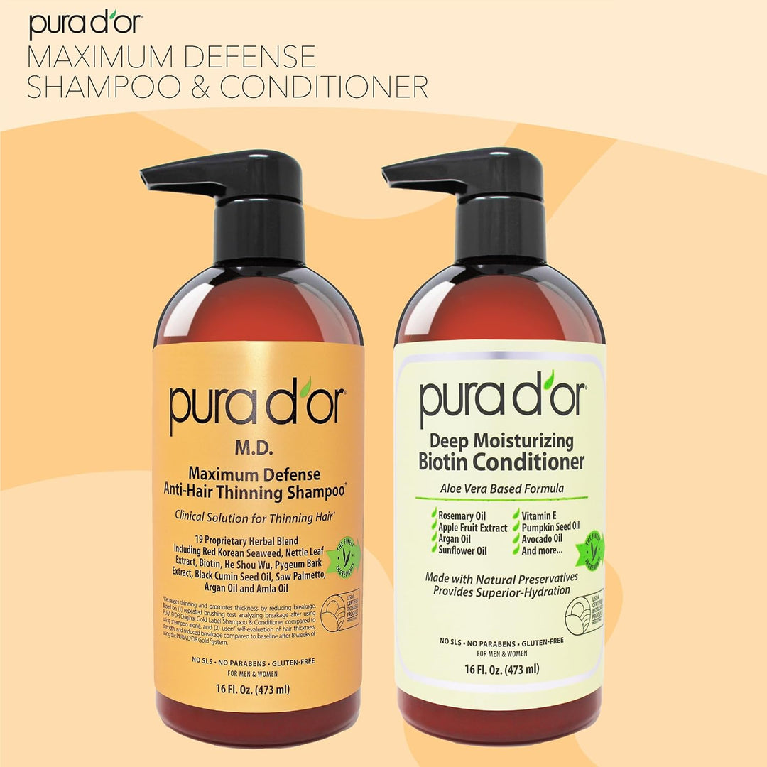 PURA D'OR MD Champú y acondicionador de biotina anticaída (16 o...