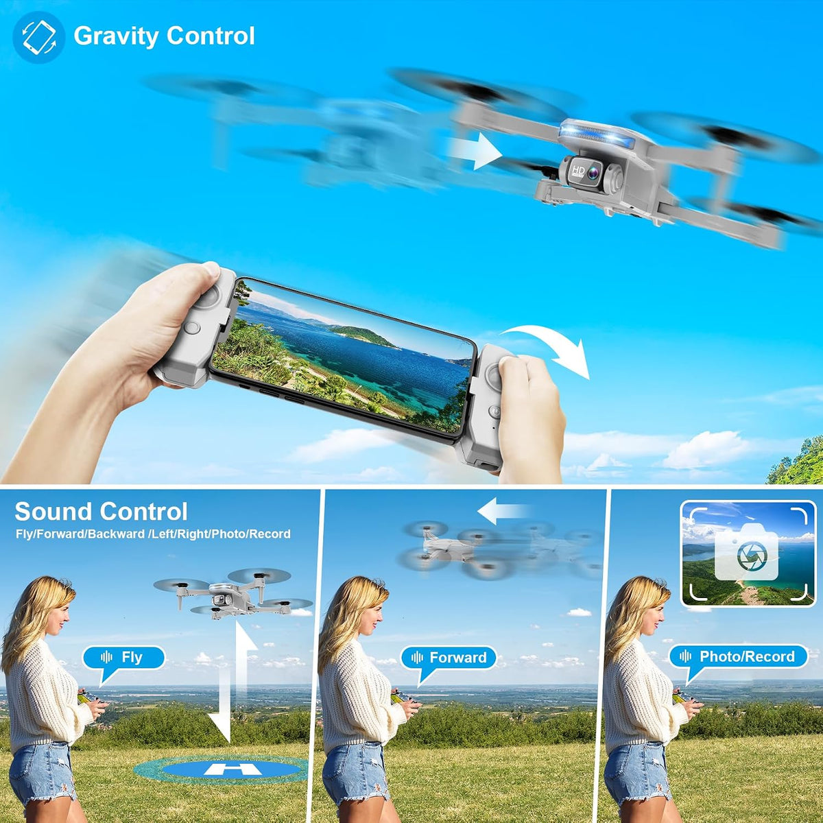 Drone con cámara 1080P - Drone plegable RC Quadcopter FPV con control