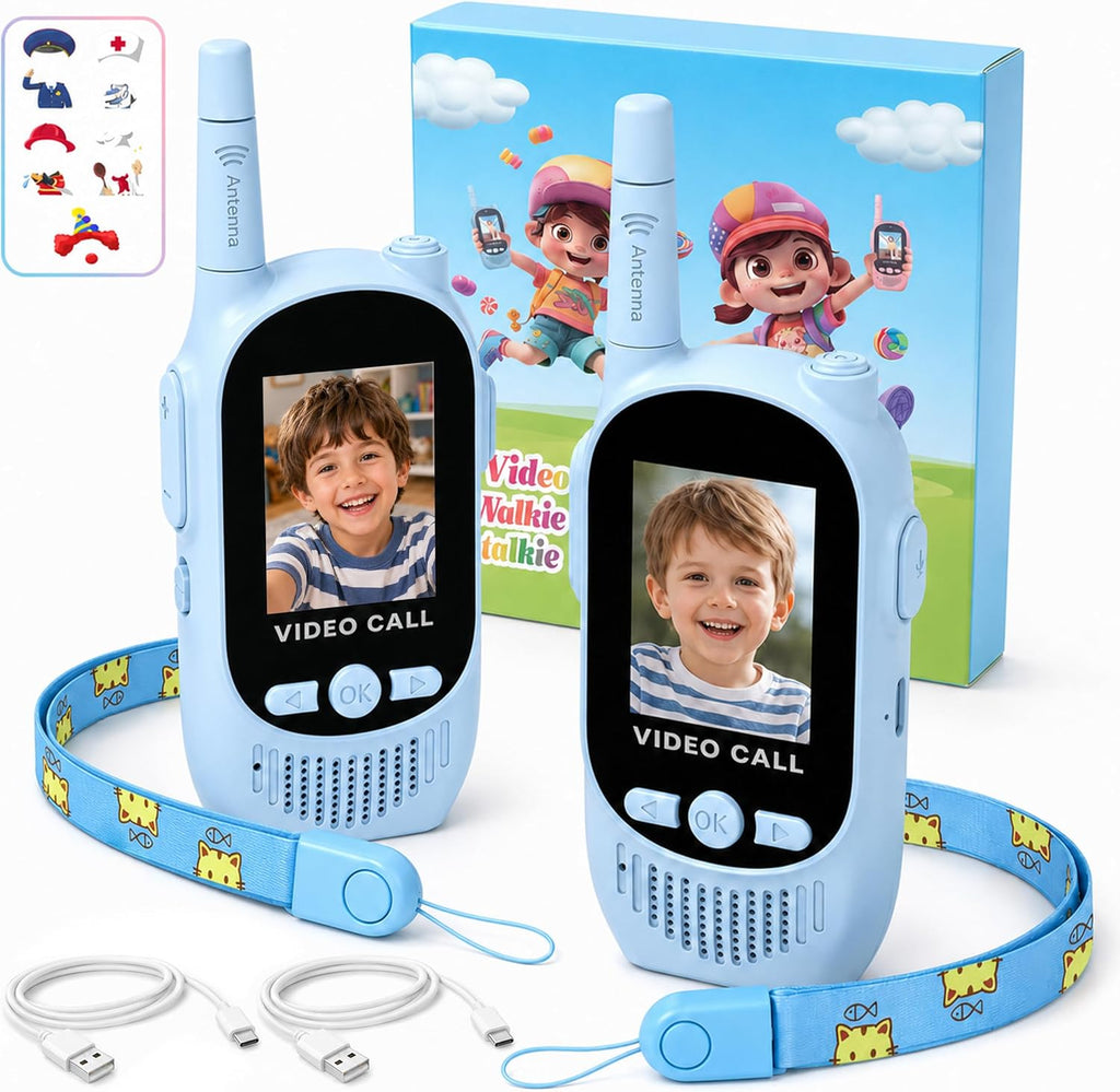 Walkie Talkies de video para niños, paquete de 2 walkie talkies recargables con cámara y pantalla, radios bidireccionales de largo alcance para acampar en interiores y exteriores, regalos para niñas y