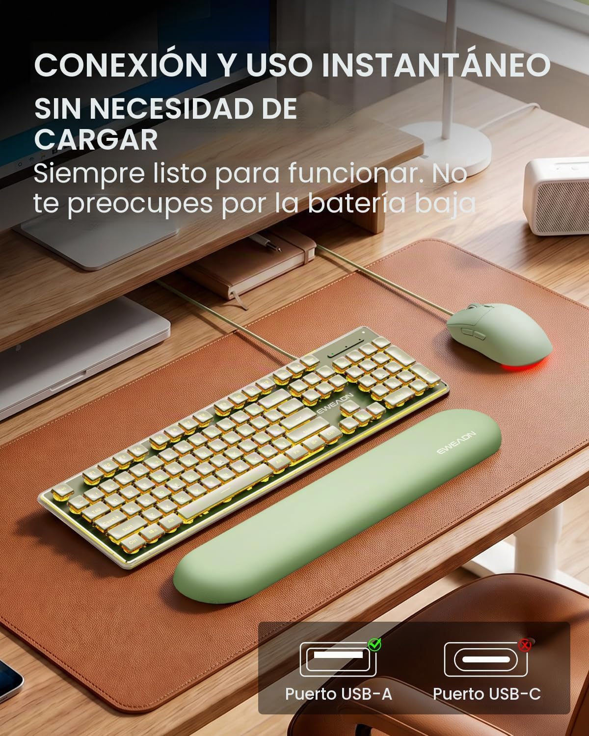 EWEADN GX710S Combo de teclado y mouse con cable con teclas de pudí...