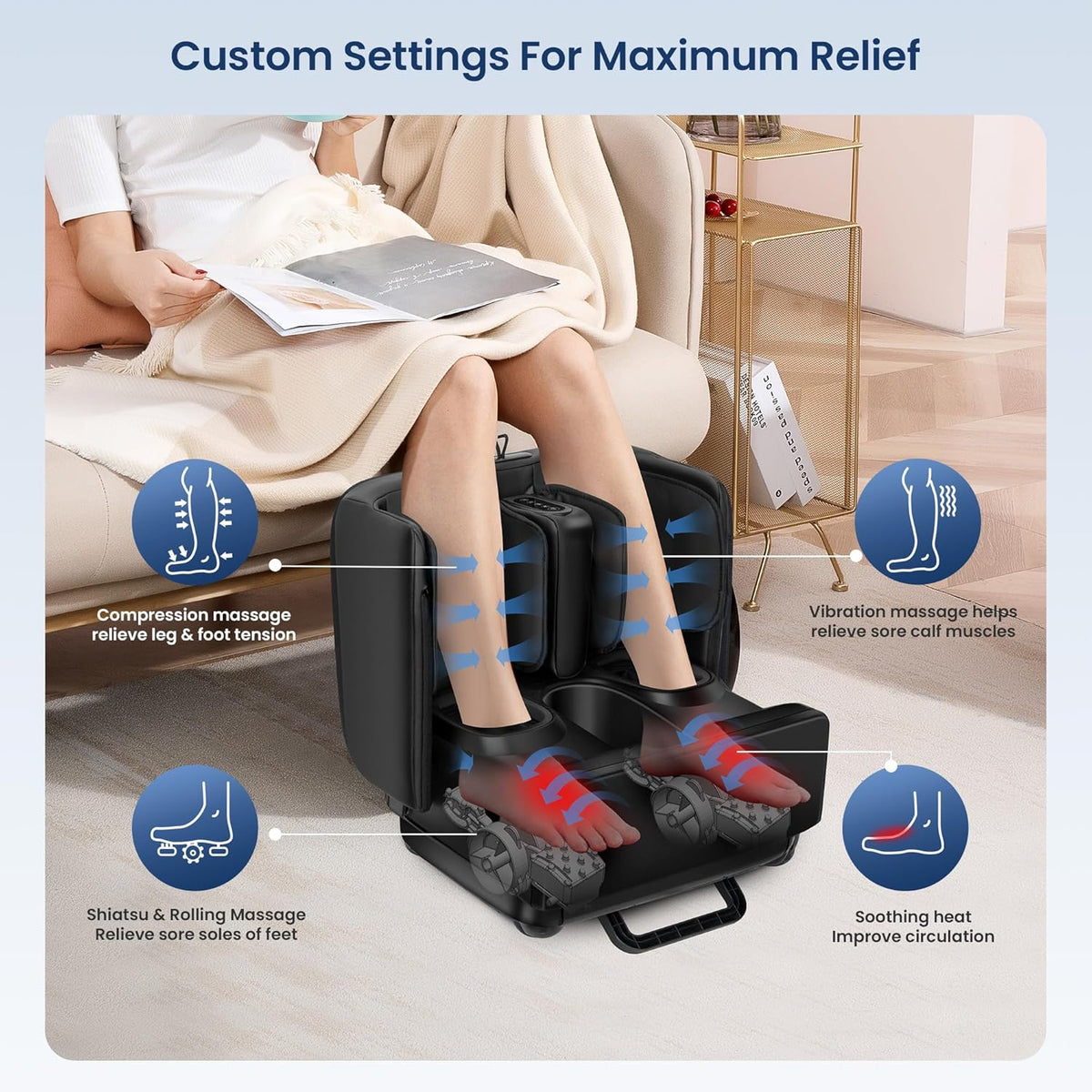COMFIER Masajeador Shiatsu para pies y pantorrillas con calor, otomano 2 en
