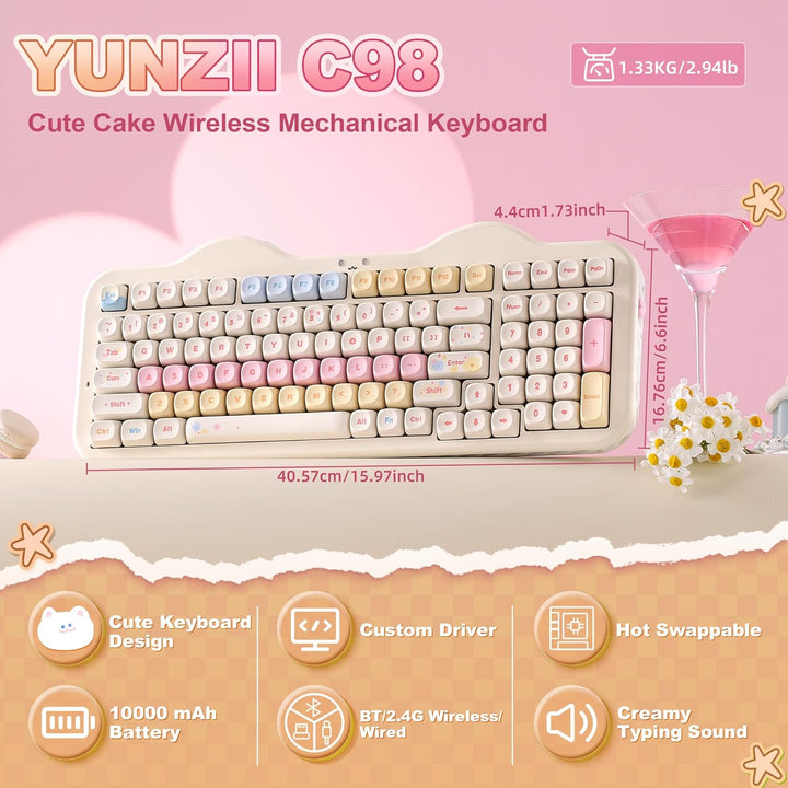 YUNZII Teclado mecánico inalámbrico C98 con teclado numérico, 99 te...