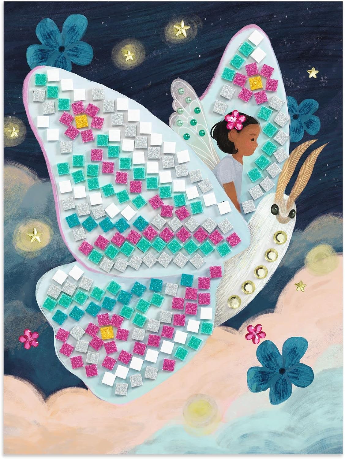 DJECO, Kit de mosaico para niños, mundo encantado, purpurina y diamantes de