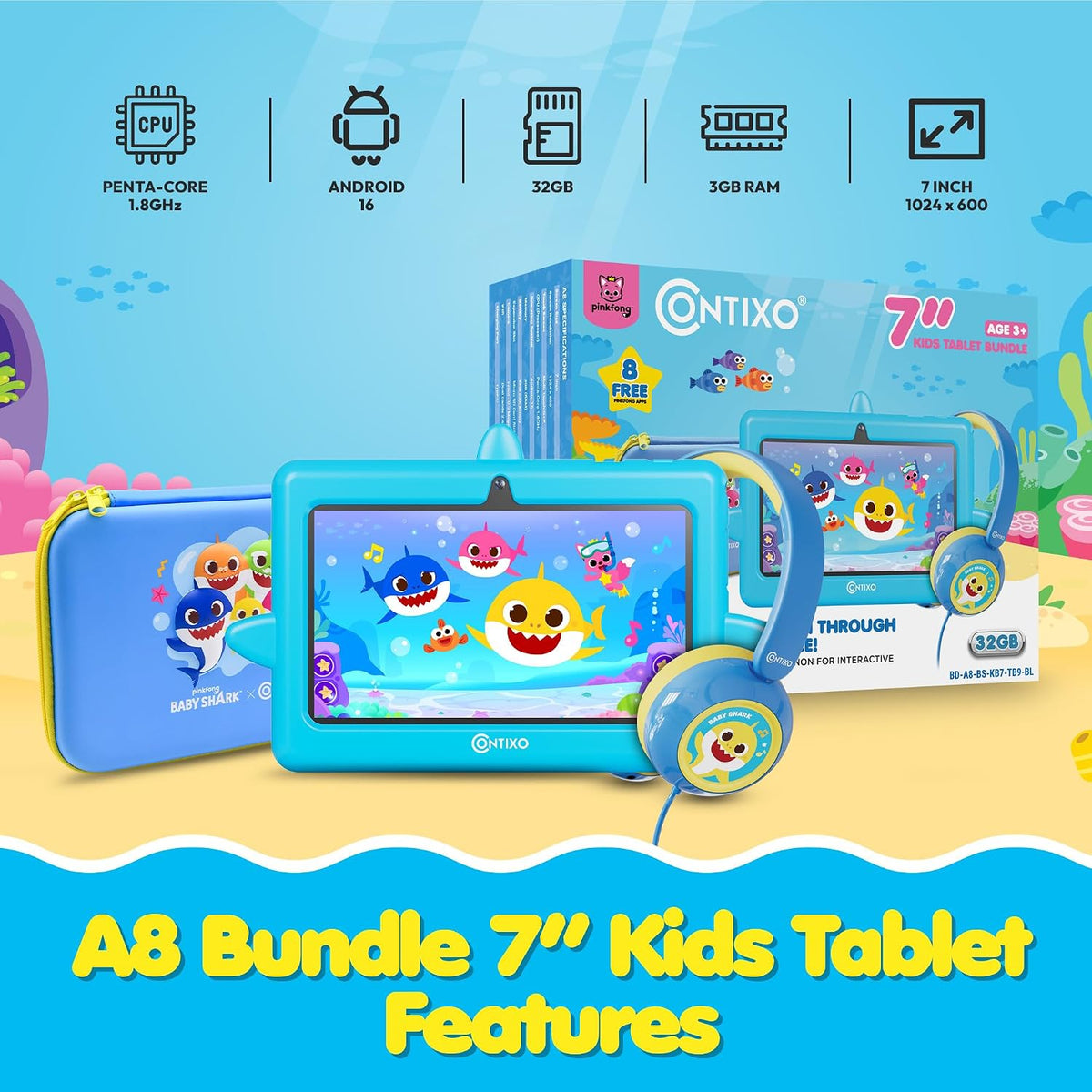 Contixo Paquete de tabletas para niños de 7 pulgadas, aplicaciones de