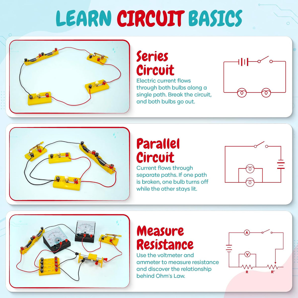 Teenii Kit de electricidad y magnetismo para niños, experimentos científicos STEM con circuitos eléctricos, juguete educativo de física, juego de descubrimiento científico para niños y niñas de 8 años, 50 piezas