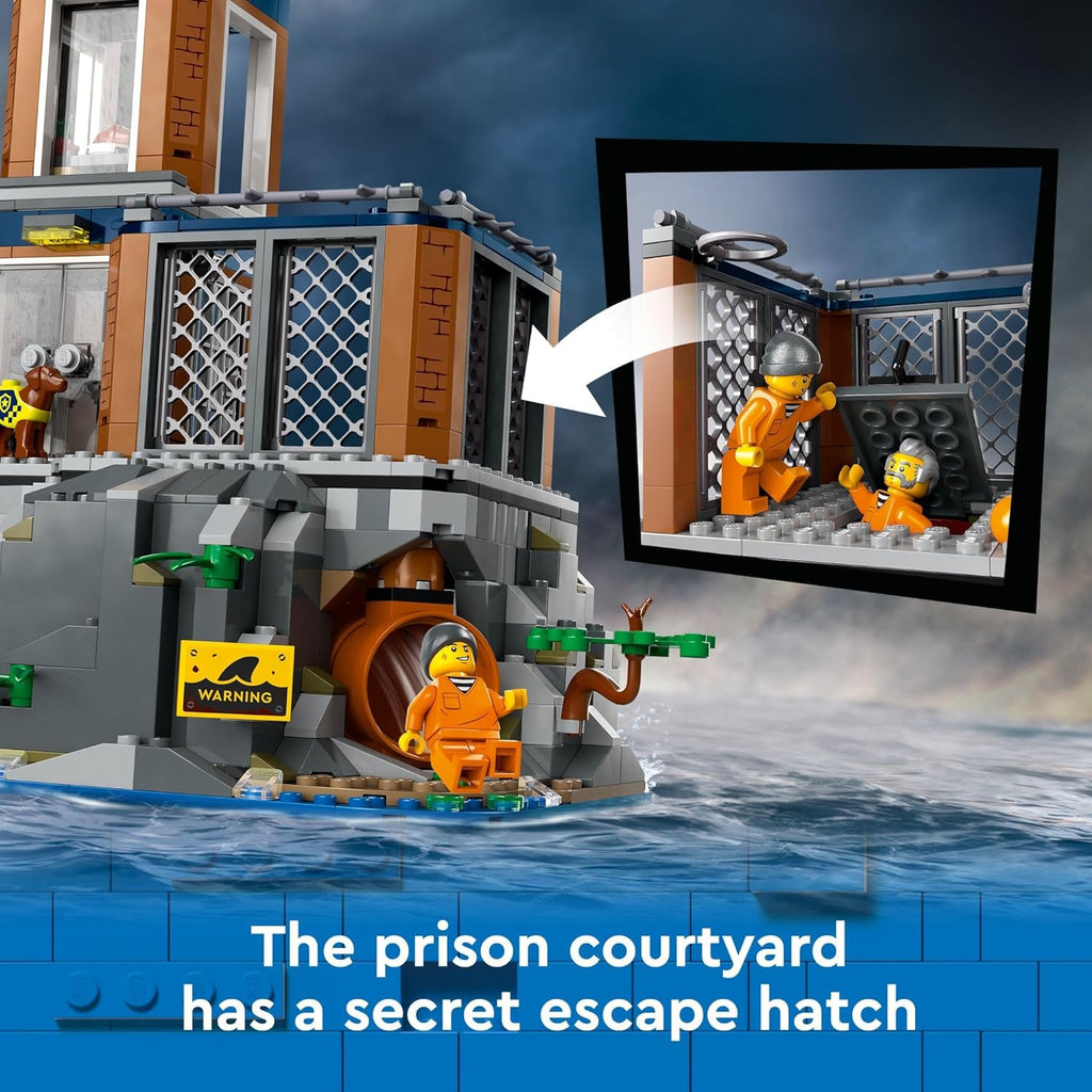 LEGO City Police - Juego de construcción de prisión isla, regalo de cumpleaños para niños y niñas a partir de 7 años, juego imaginativo, juguete de helicóptero, juguete de barco y bote, 7 minifiguras con perro y tiburón, 60419