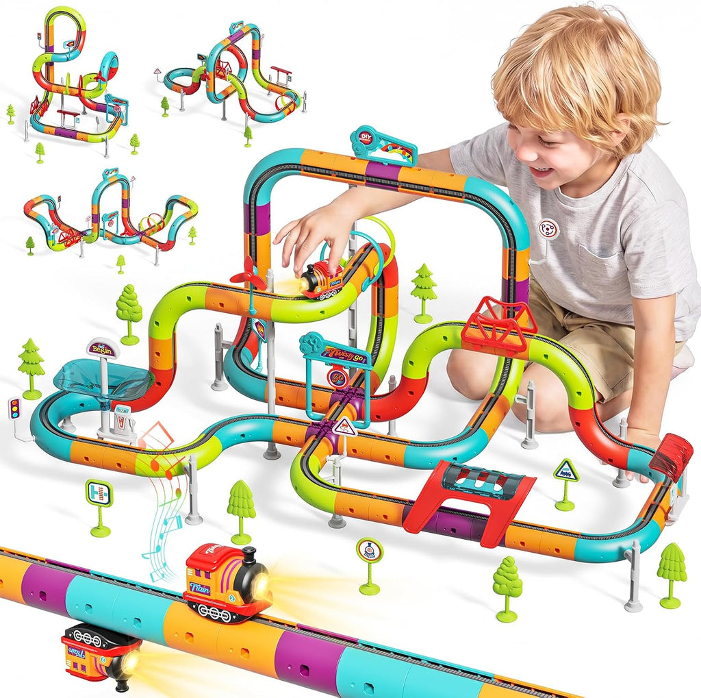 Juego de tren eléctrico de 121 piezas 3D Infinity Cube Race Track