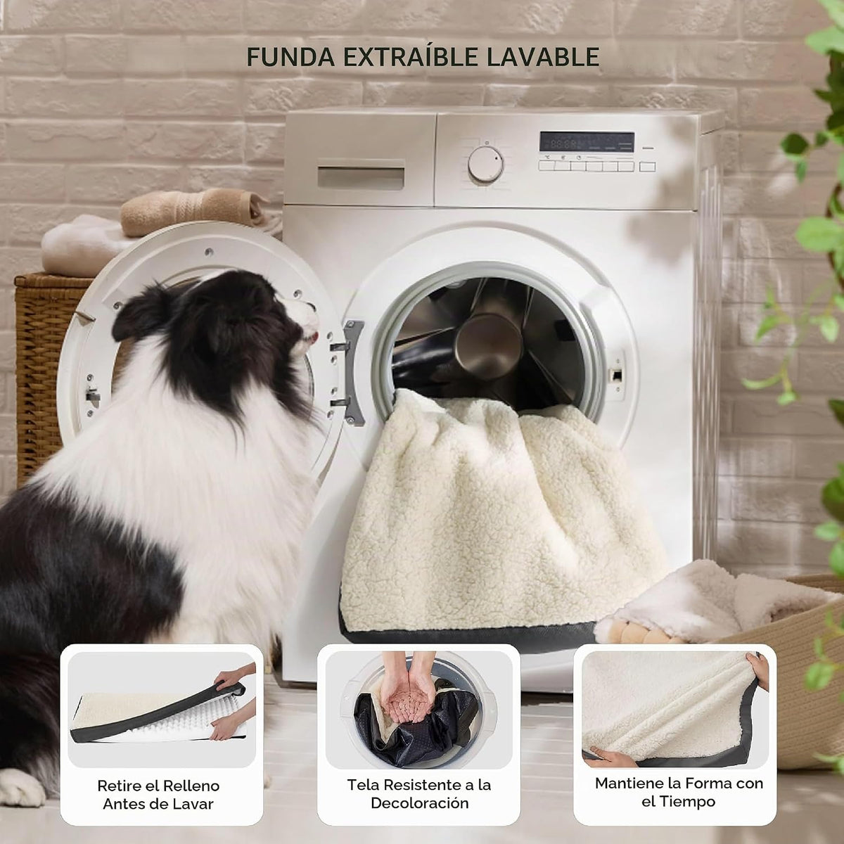 Bedsure Camas lavables para perros de tamaño grande con sherpa cómoda