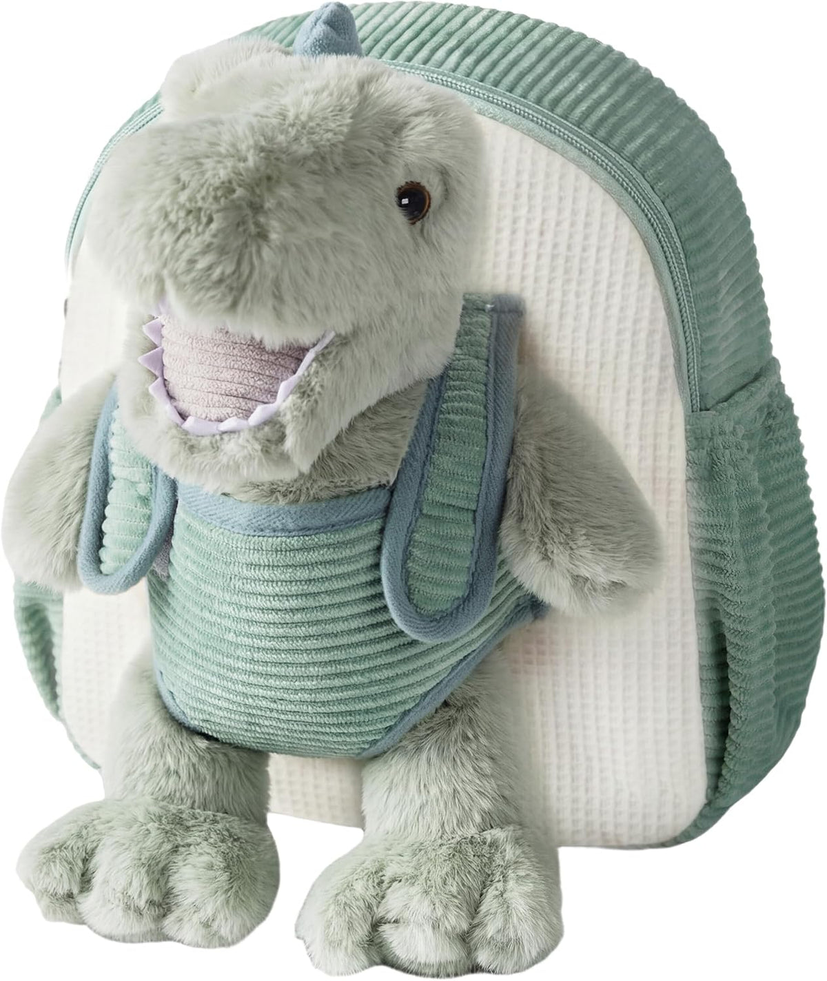 Moonkie Hug & Go - Mochila de dinosaurio para niños, bolsa de felpa suave con juguete para llevar para niños de 2 a 4 años, ideal para guardería, viajes y regalos de cumpleaños