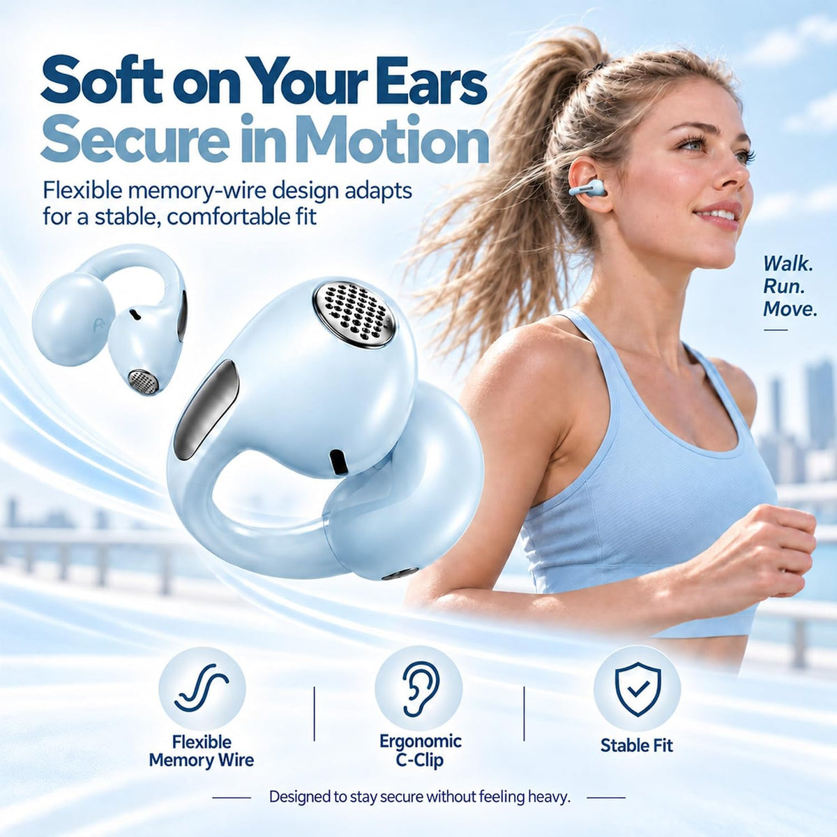Auriculares con clip, auriculares inalámbricos de oreja abierta