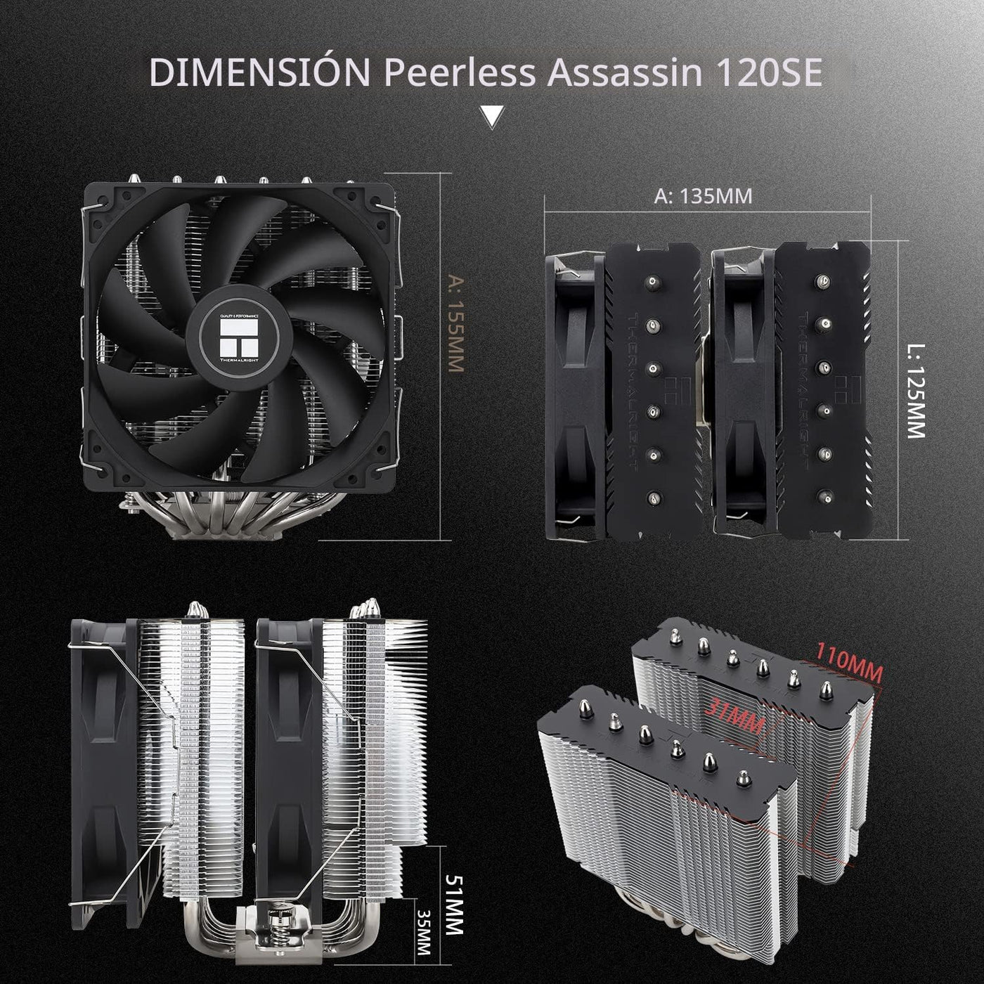 Enfriador de CPU Thermalright Peerless Assassin 120 SE, 6 tubos de...
