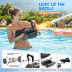 Pistola de agua con boquilla giratoria y luz LED, mochila de agua y tanque desmontable, largo alcance de 28 a 32 pies