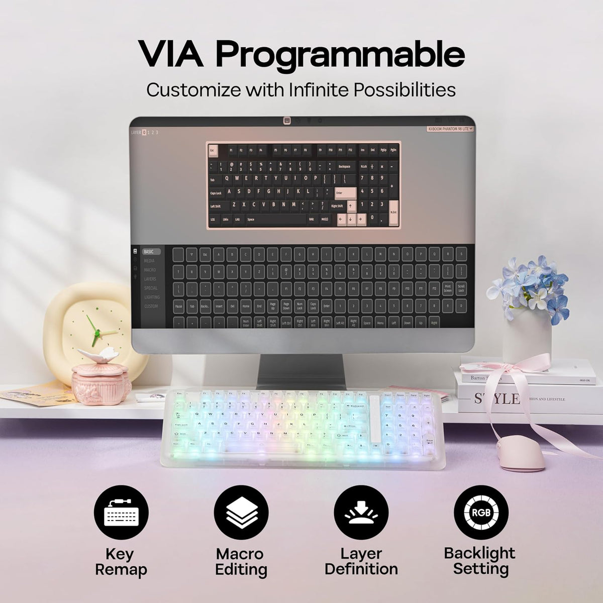KiiBoom Phantom98 Lite 96% Teclado mecánico inalámbrico para juegos...
