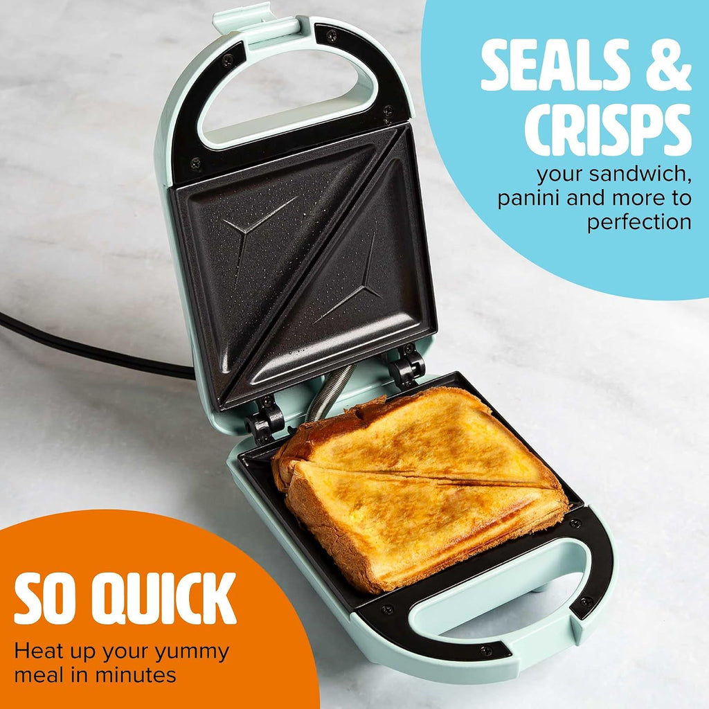 Mini Sandwichera Tasty, Hace Sánidwiches, Paninis, Queso a la Parrilla, Postres, Resultados Rápidos, Fácil Limpieza, 600W, Aqua