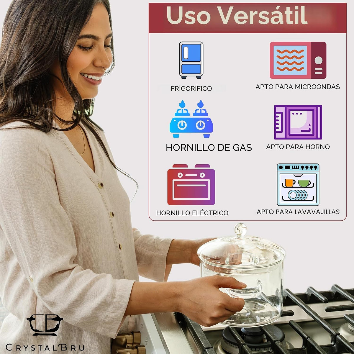 Crystalbru Olla de vidrio transparente de 2 litros con tapa y colador | Olla de vidrio de borosilicato resistente al calor para popurrí | Olla a fuego lento para fragancia del hogar | Ollas de vidrio