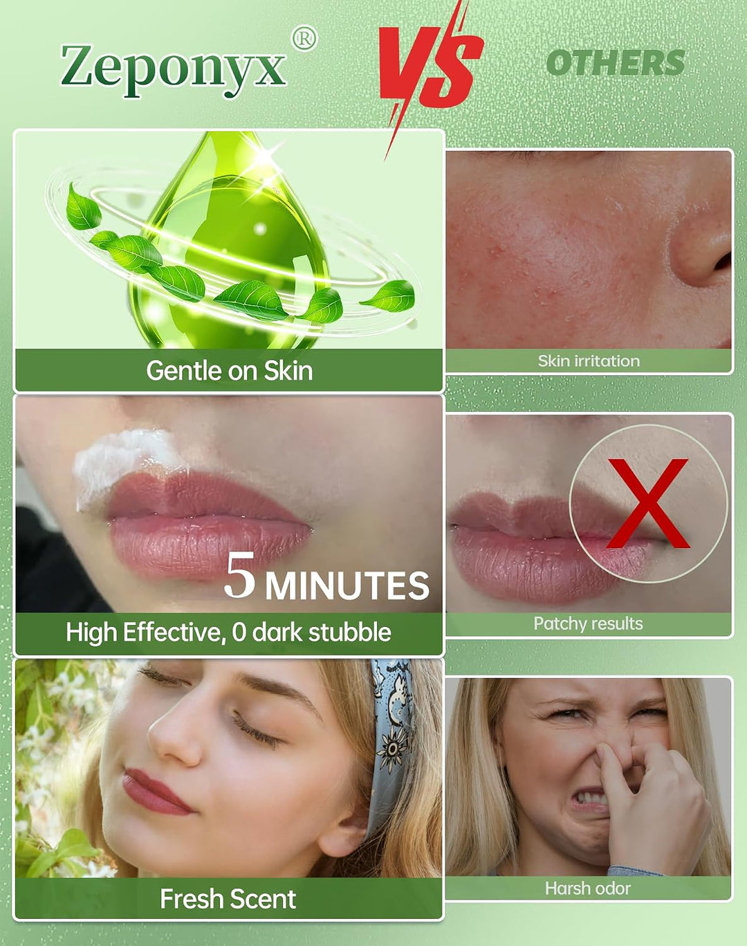 Crema depilatoria facial para mujeres, removedor de vello suave e i...
