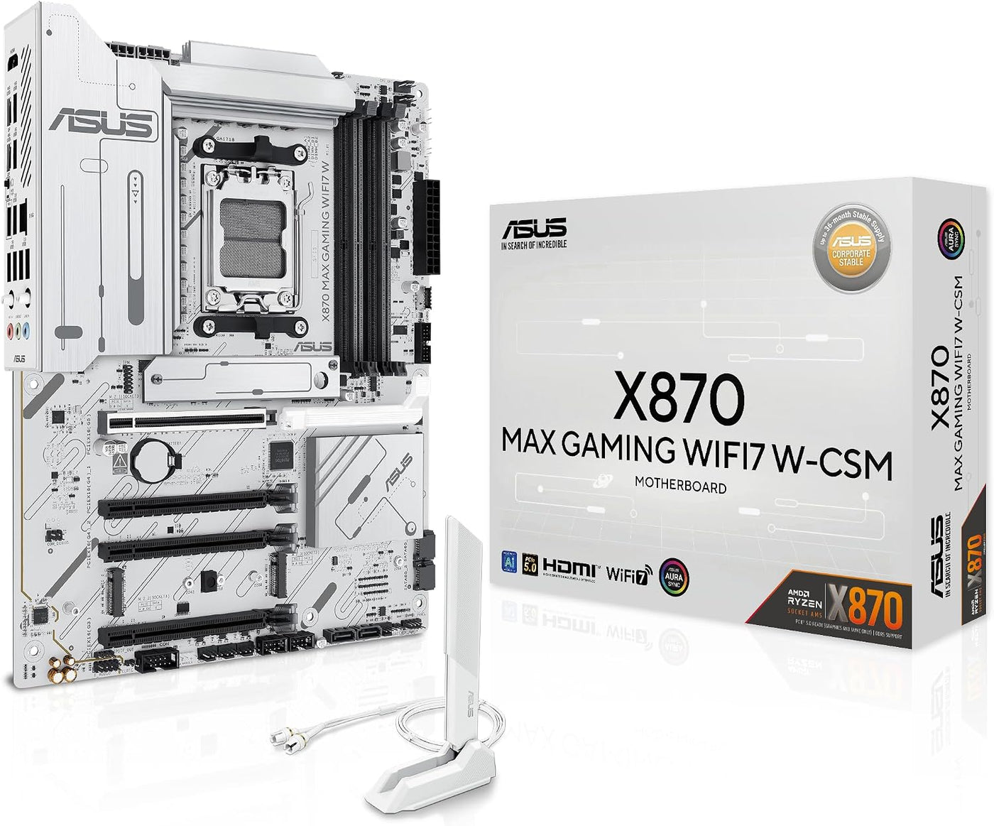 ASUS X870 MAX GAMING WIFI7 W AMD AM5 ATX Placa base, PCB blanco de...