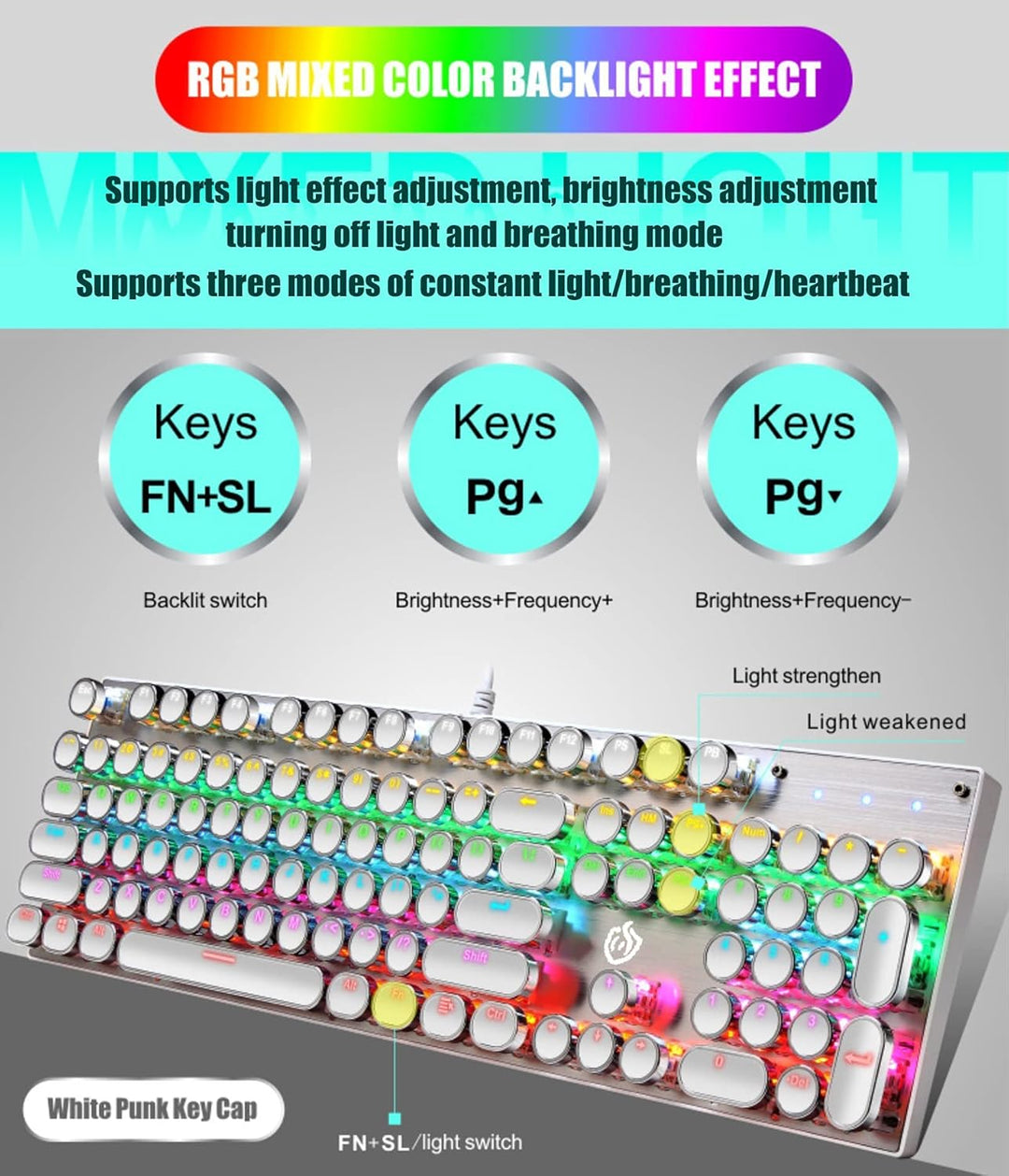 YSCP Teclado mecánico para juegos estilo máquina de escribir con re...
