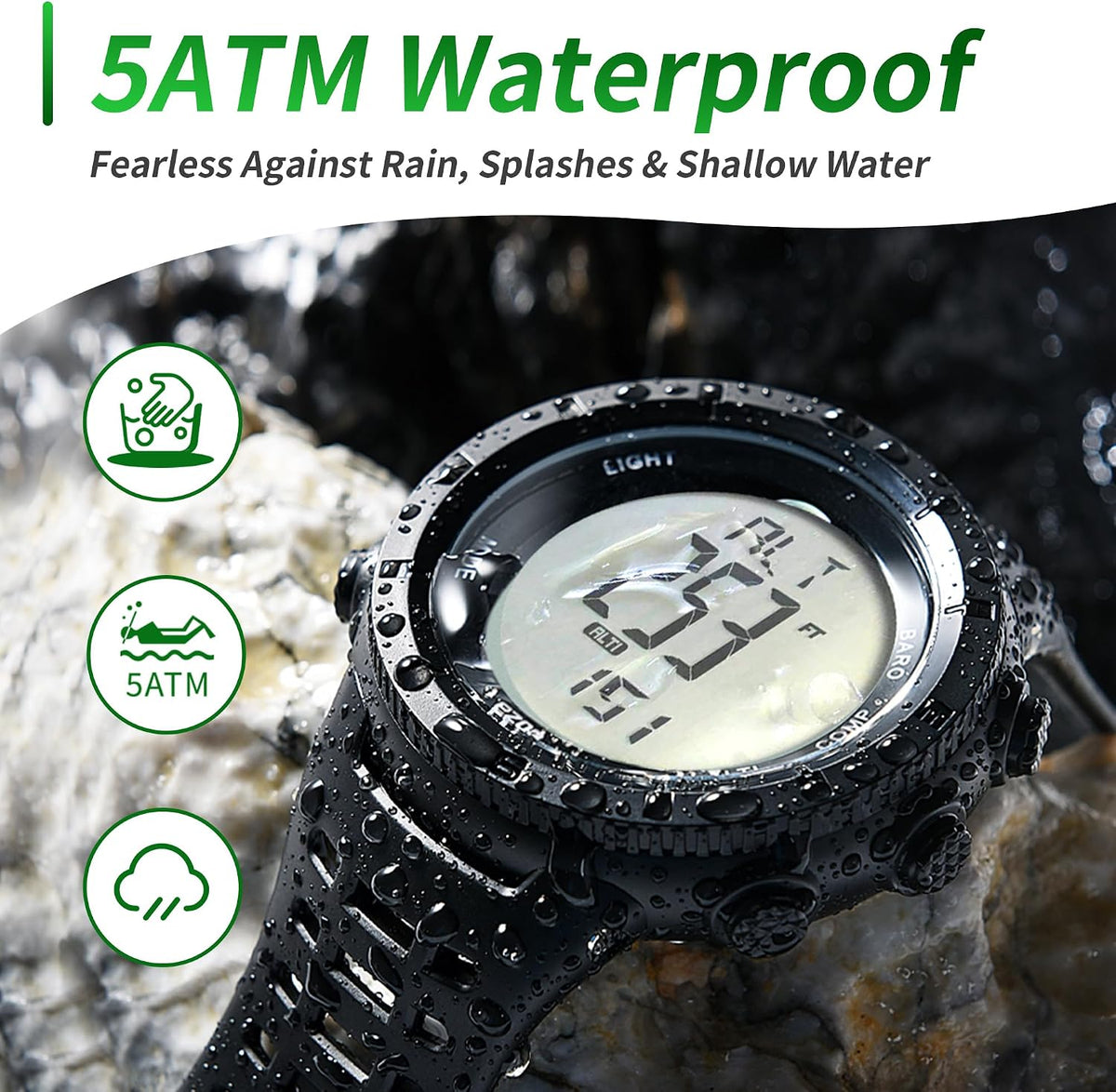 H001 Reloj Digital Militar para Hombre, Reloj de Aventura al Aire Libre con Altímetro, Barómetro, Brújula, Termómetro, Amanecer/Atardecer, Temporizador – Ideal para Senderismo, Trekking y Montañismo