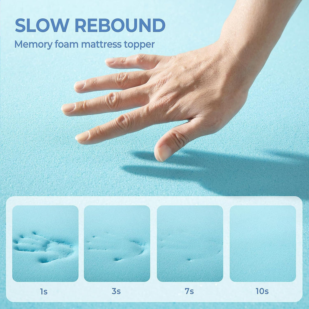 Cubrecolchón de espuma viscoelástica de 3 pulgadas con funda