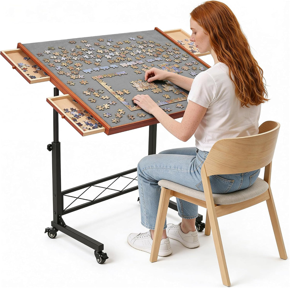 JoyBerri Mesa de Rompecabezas con Cajones – Altura Ajustable, Todas las edades