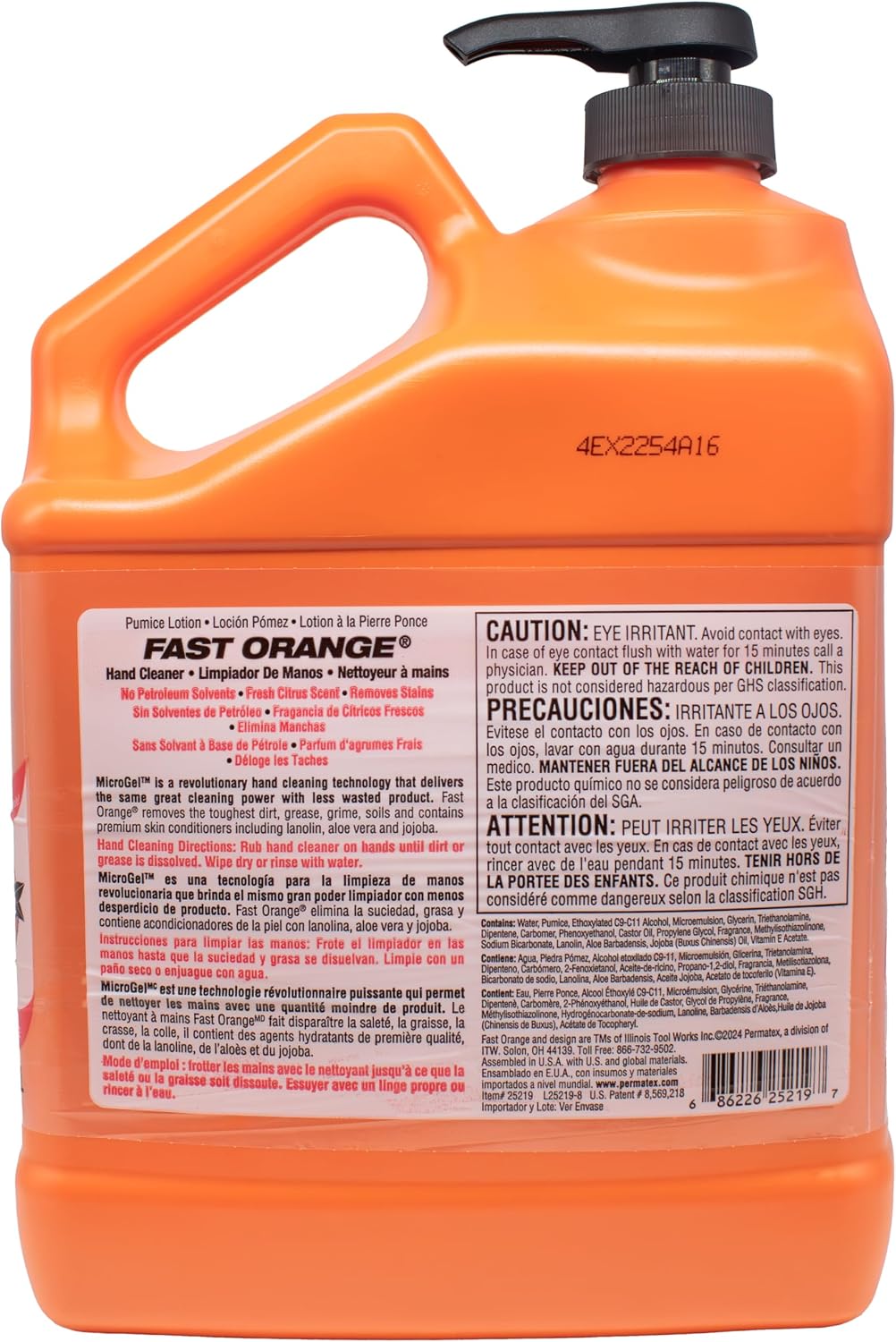 Fast Orange Permatex 25219 Loción Limpiadora de Manos con Piedra Pó...