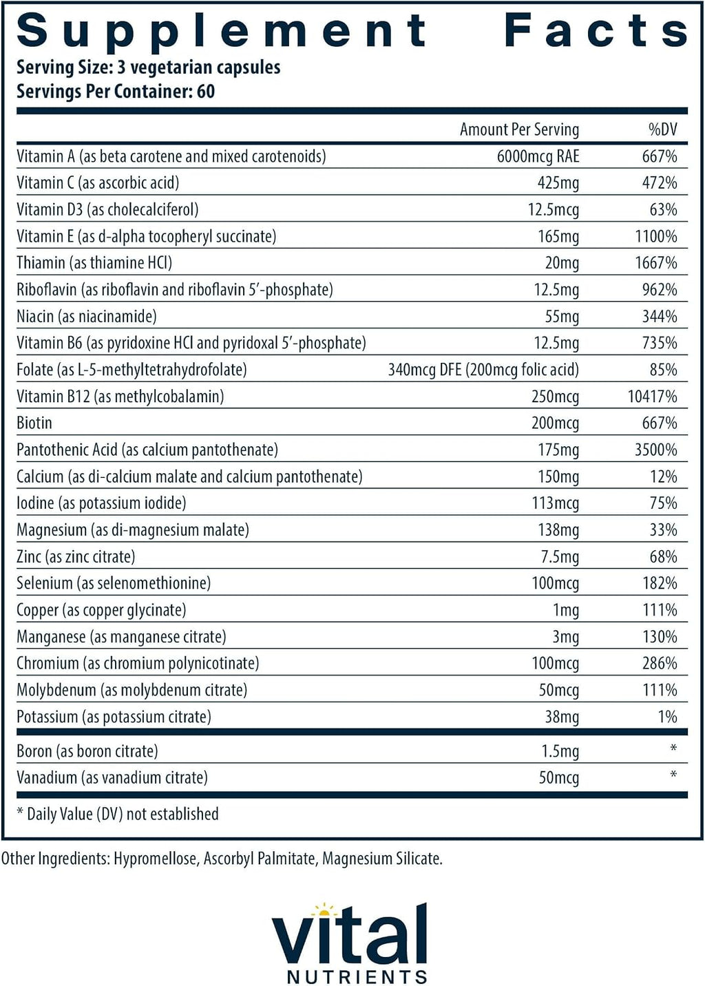 Vital Nutrients Multi-Nutrients 3-Fórmula multivitamínica