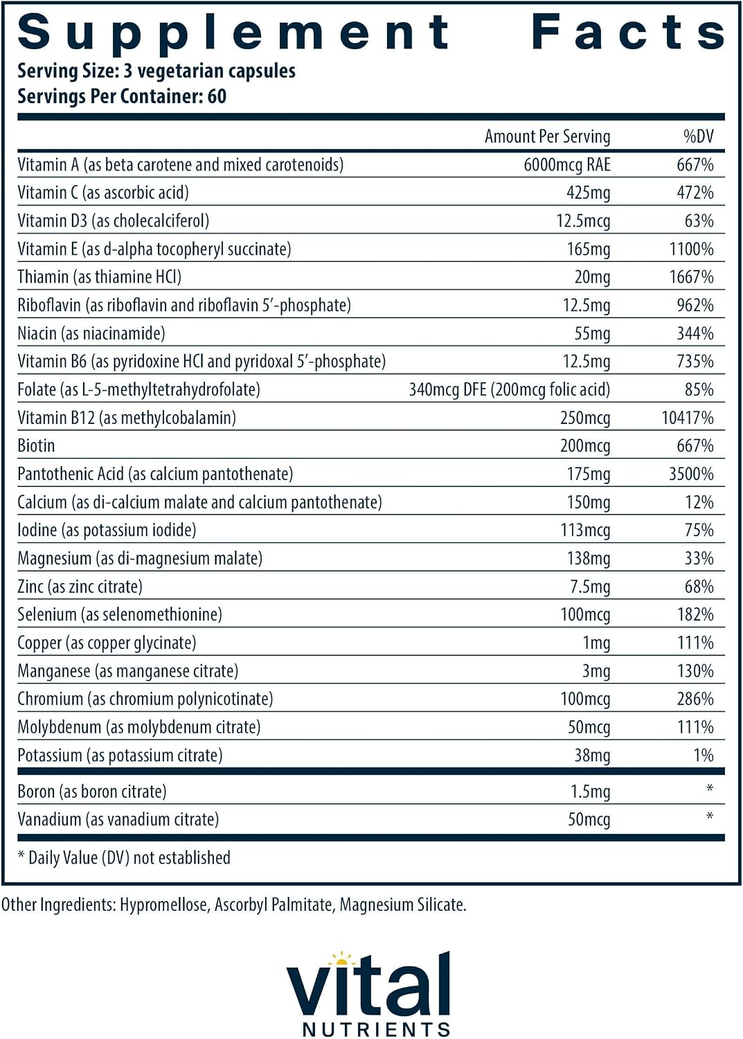 Vital Nutrients Multi-Nutrients 3-Fórmula multivitamínica vegetaria...