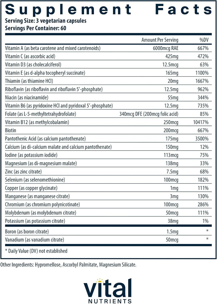 Vital Nutrients Multi-Nutrients 3-Fórmula multivitamínica vegetaria...