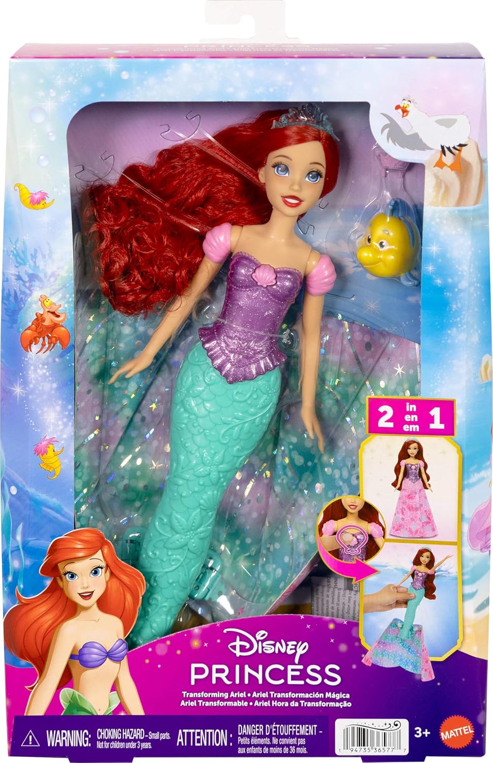 Mattel Disney Princess Ariel - Muñeca transformadora de humano a sirena