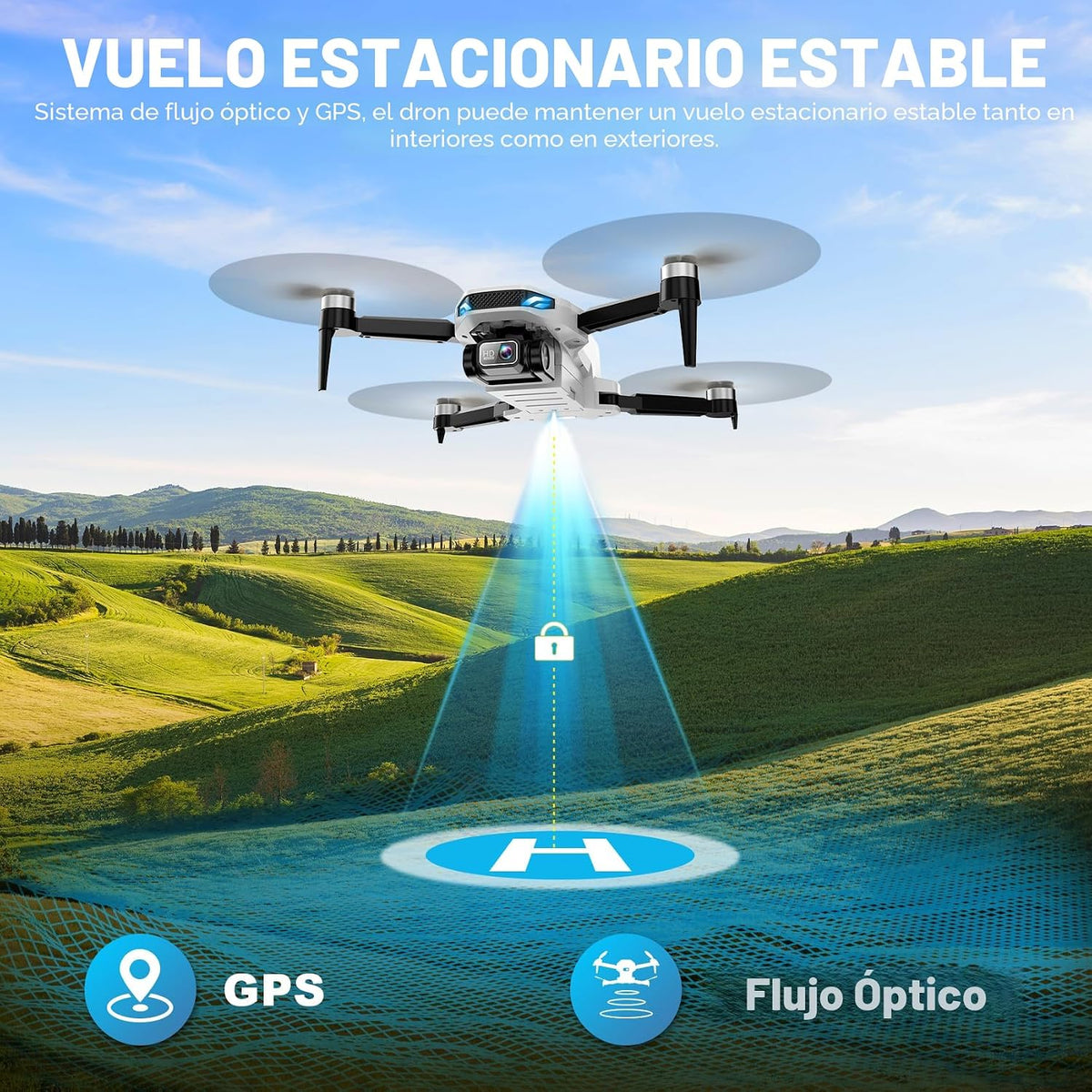 Drone GPS con cámara para adultos, Drones GPS 2K HD con retorno automático, sígueme, vuelo circular, vuelo de punto de referencia, flujo óptico, motor sin escobillas, transmisión 5G plegable FPV