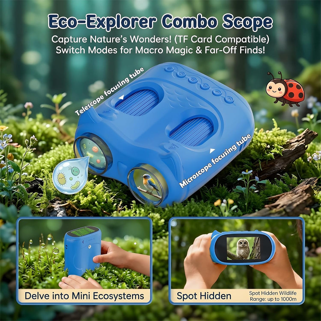 Microscopio y telescopio 2 en 1 para niños, microscopio digital de mano 1000X para niños, pantalla de 2.0 pulgadas, 8 LED, telescopio de bolsillo 10X para exteriores, cámara 1080P, juguetes