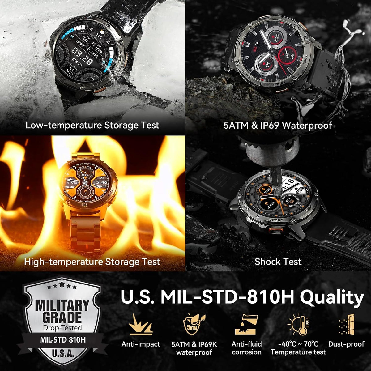 AMAZTIM Tank T3 - Relojes inteligentes para hombre, cuerpo de metal
