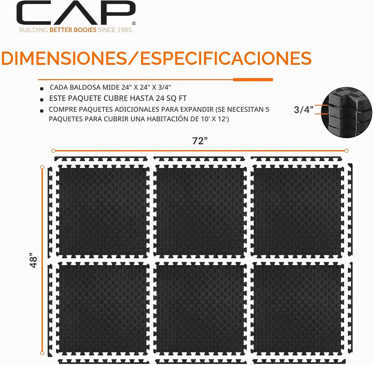 CAP Alfombra de rompecabezas de EVA esponja entrelazada de 24 pulgadas, 3/4 de pulgada