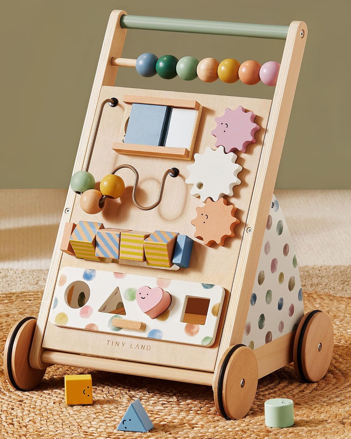 Tiny Land Caminador de Madera para Bebés con Centro de Actividades, Caminador Montessori