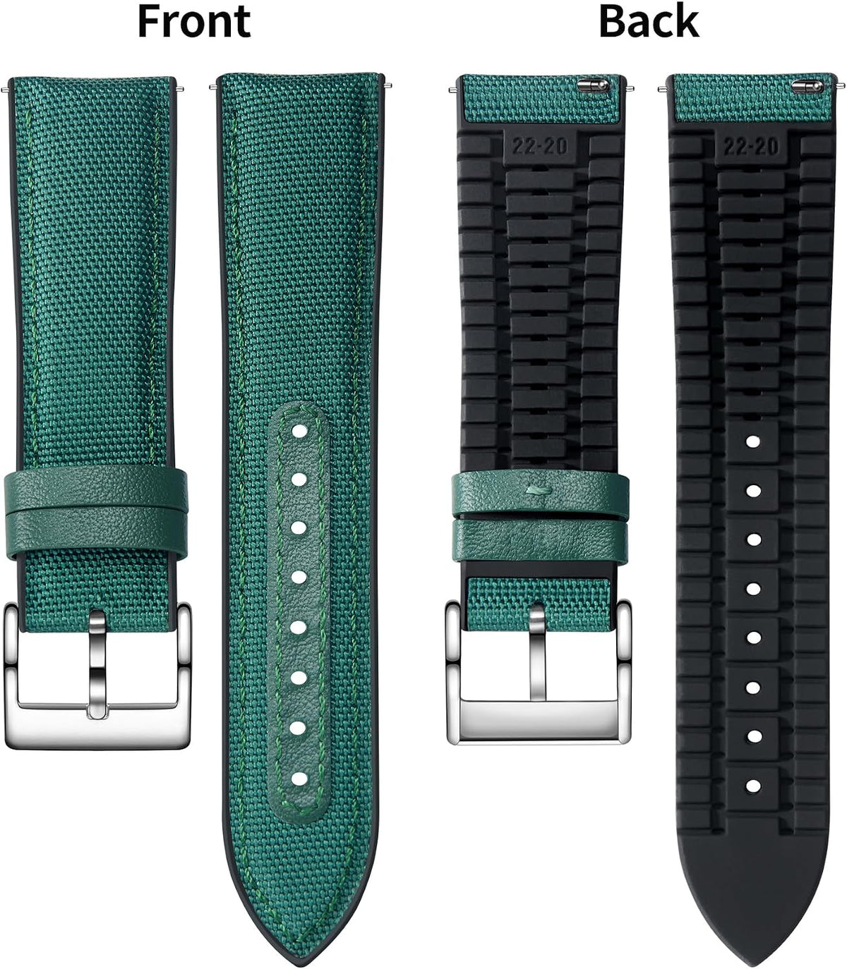 BINLUN - Correas de reloj de nailon y silicona de 18 mm, 19 mm, 20 mm, 21 mm, 22 mm de liberación rápida, correa híbrida de lona y goma de reloj de repuesto, hebilla de 9 colores plateada/negra para