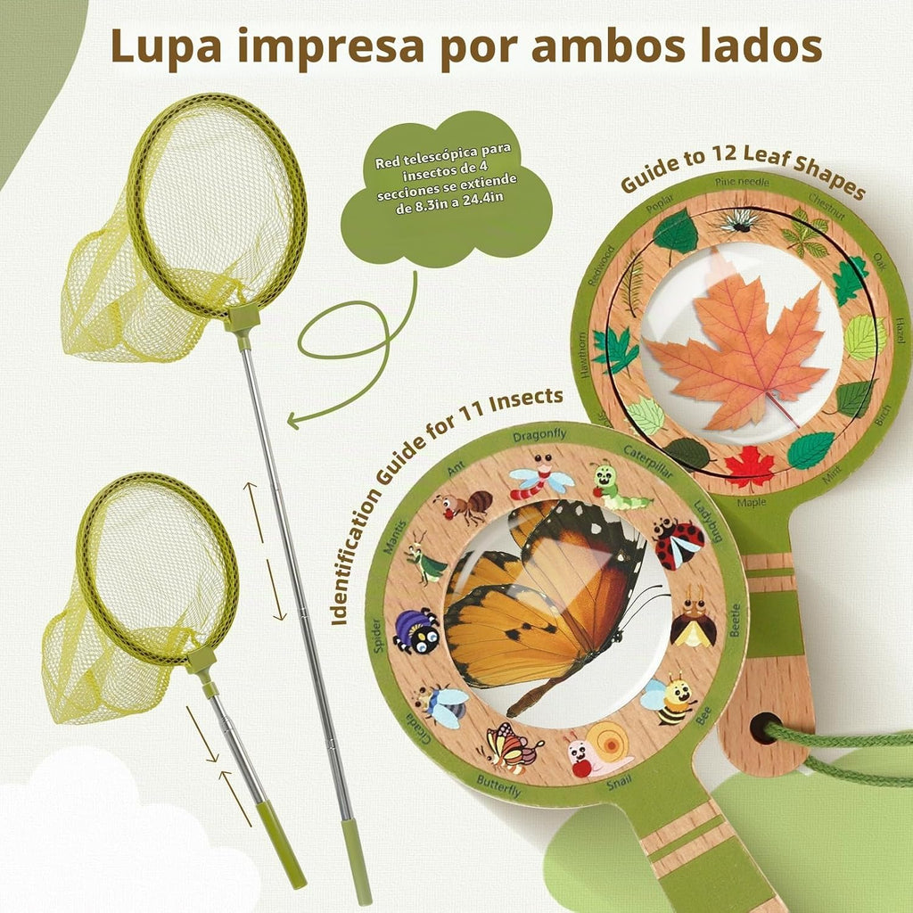Kit de atrapador de insectos de madera para niños, juego de captura de insectos y explorador de insectos