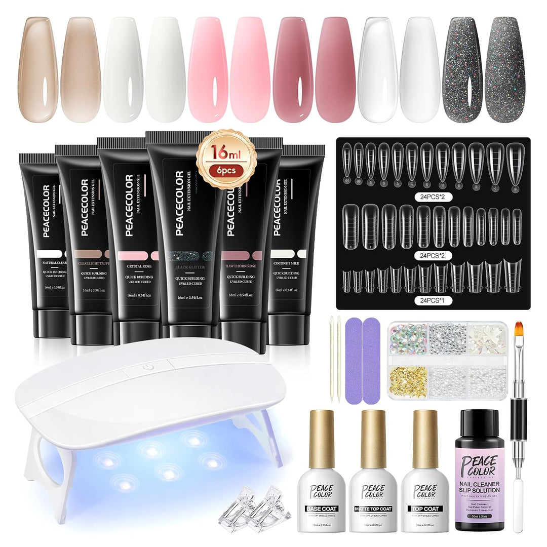 PEACECOLOR Kit de Iniciación de Gel Poly para Uñas de 24 Piezas con...