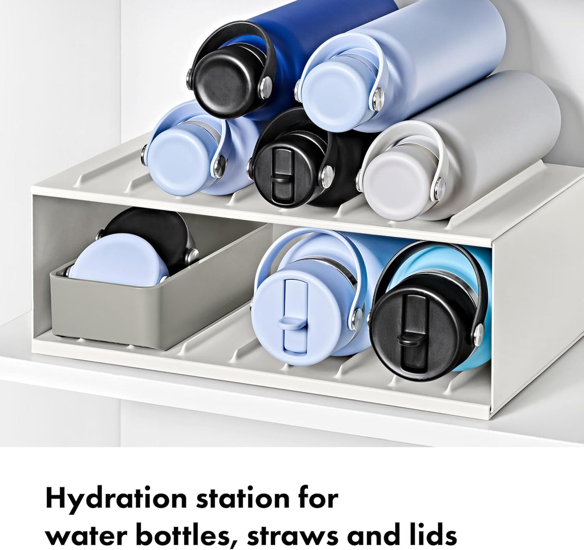OXO Organizador de botellas de agua y contenedor de accesorios Good Grips