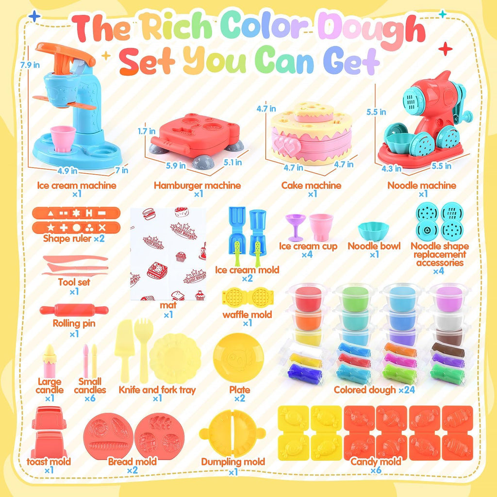 Set de masa colorida 4 en 1 para niños con 24 porciones de masa, creaciones de cocina y comida de juguete