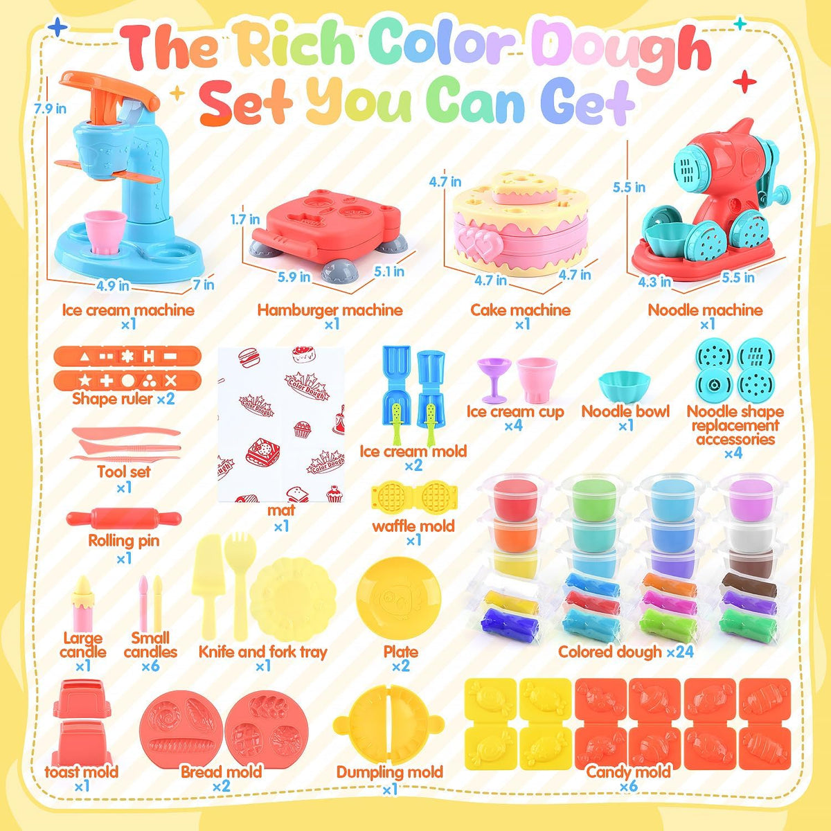 Set de masa colorida 4 en 1 para niños con 24 porciones de masa, creaciones de cocina y comida de juguete