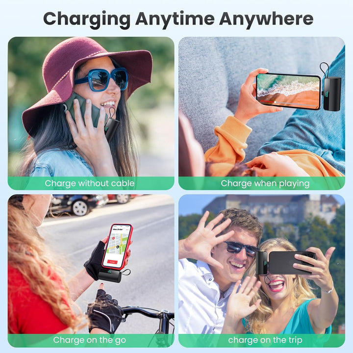 Cargador portátil mini para iPhone con cable USB C incorporado, bat...