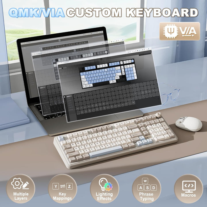 YUNZII B98 PRO QMK\/VIA Wireless Mechanical Gaming Keyboard, 96% La...